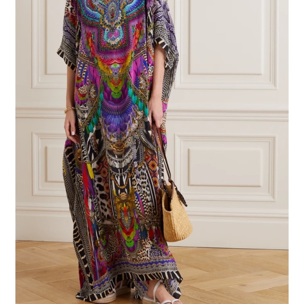 CAMILA Silk and georgette caftan printed with crystals - Picture 3 of 5
